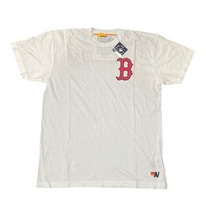 Aviator Nation White Tee with Red Lettering and Blue Logo